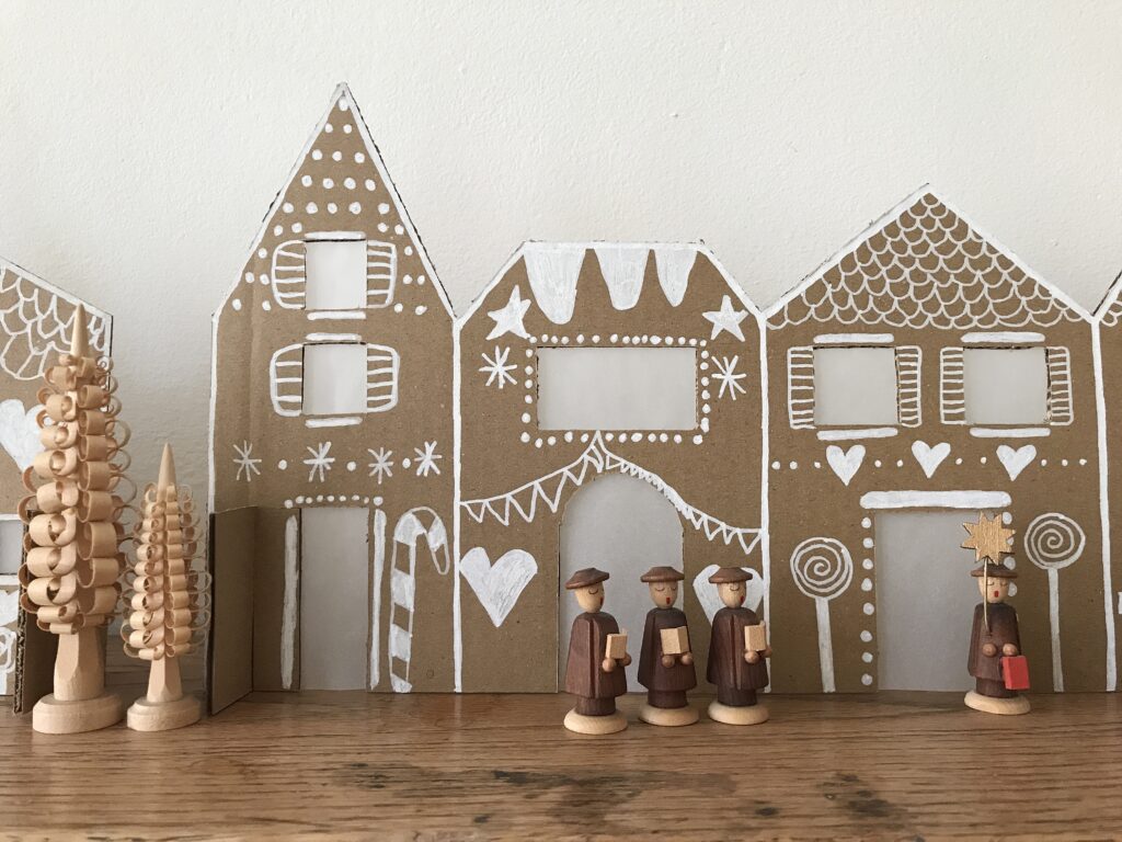 DIY Recycled Cardboard Christmas Gingerbread House Village