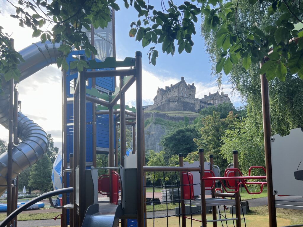 Princes Street Gardens Playground with Edinburgh Castle